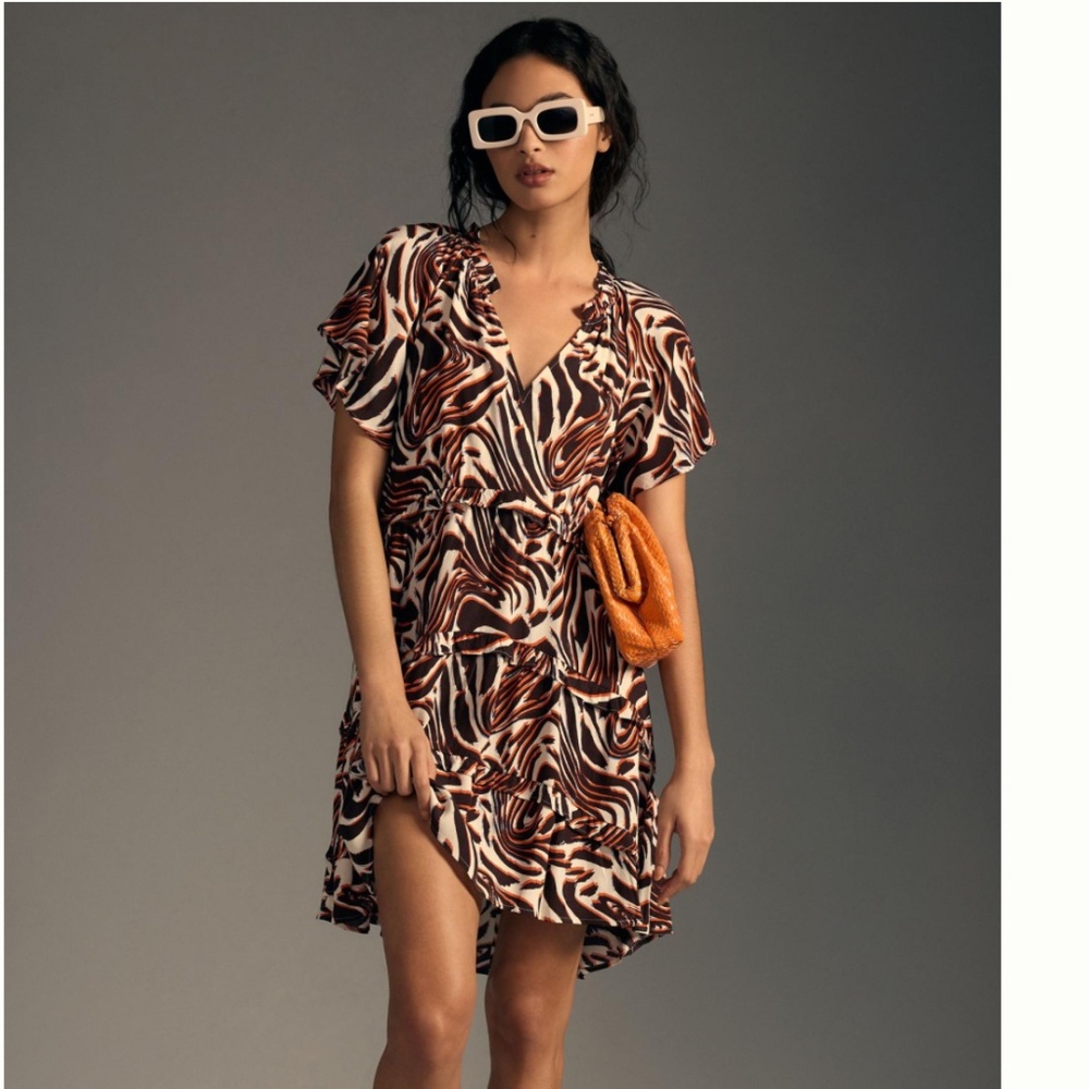 Anthropologie Zebra Print Mini Dress - Brown and Black